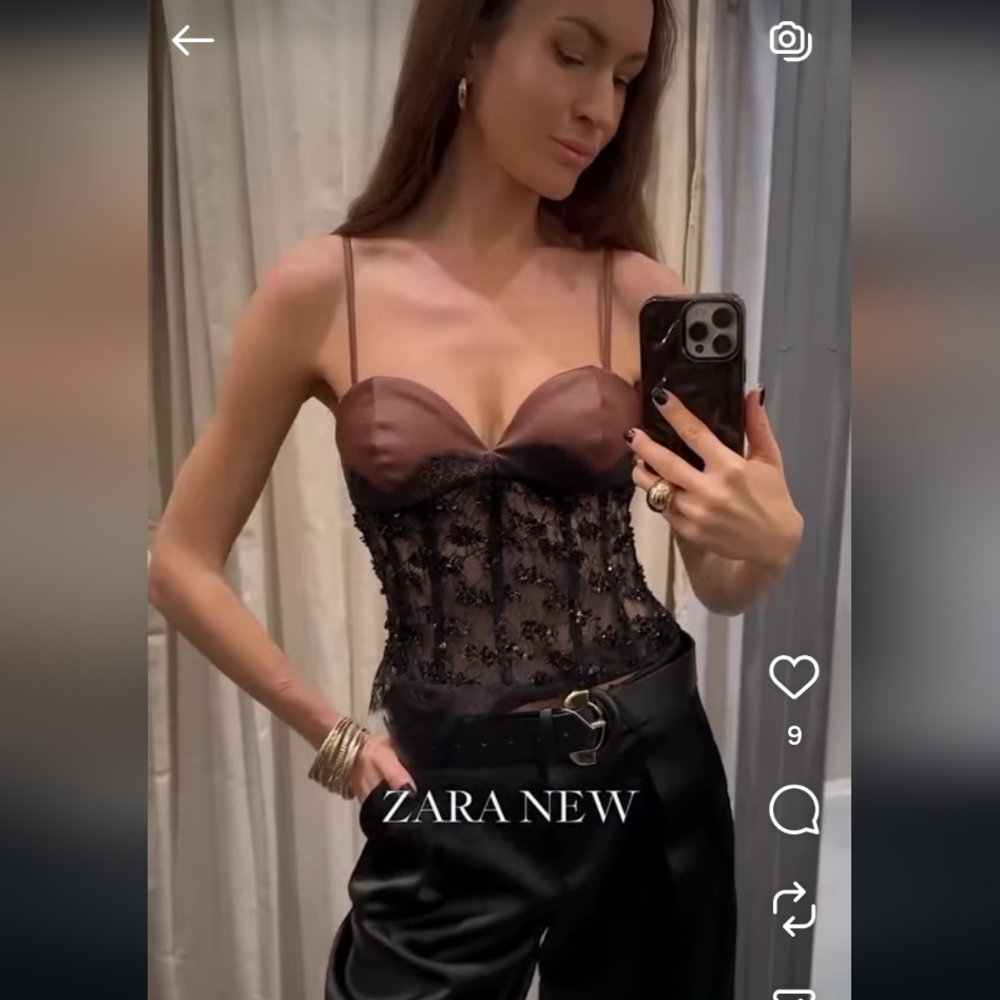 Zara SEQUIN LACE CORSET TOP - Picture 8 of 15